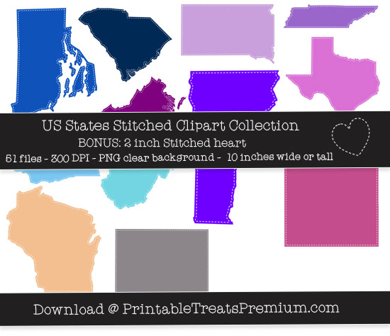 US 50 States Stitched Clipart Collection