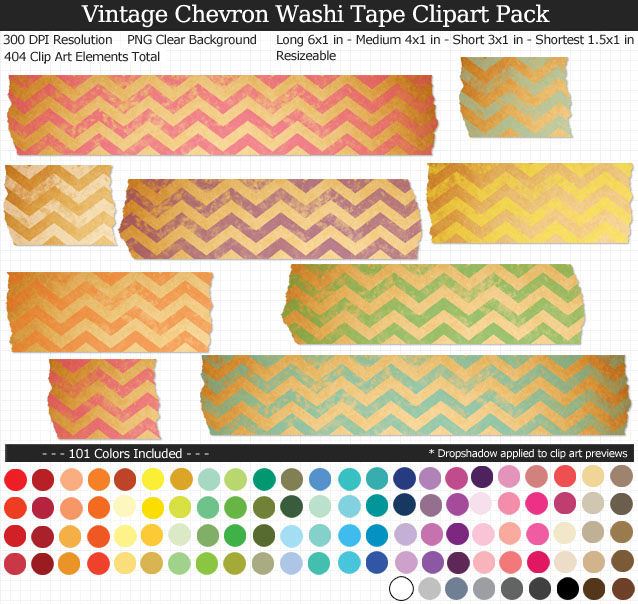 Love these vintage chevron washi tape clipart for my projects. 101 colors!