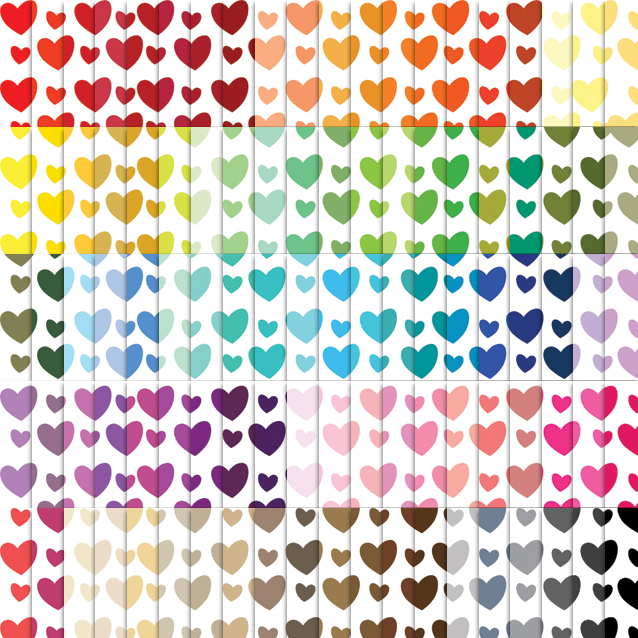 100 Colors White Background Hearts Digital Paper Pack