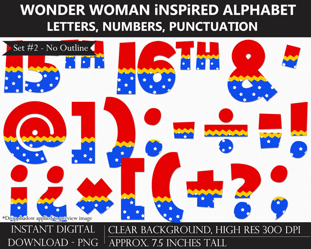 Wonder Woman-Inspired Alphabet Clipart - Letters, Numbers, Punctuation