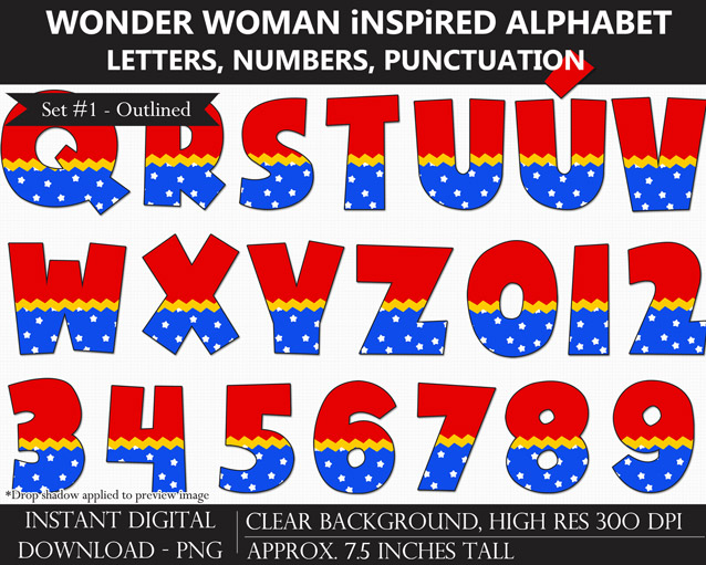 Wonder Woman-Inspired Alphabet Clipart - Letters, Numbers, Punctuation